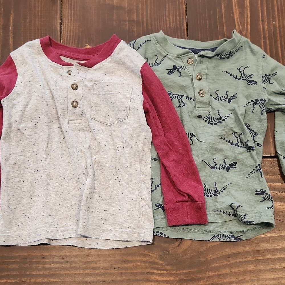 Carter's Long Sleeve Henley Shirts - Gray and Green with Red Sleeves